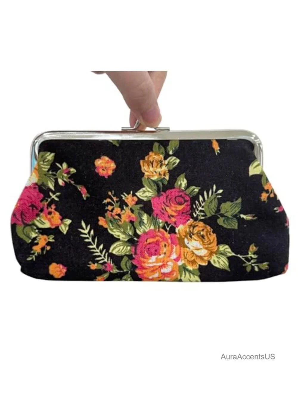 Long Canvas Floral Coin Purses with Kiss Lock Clasp